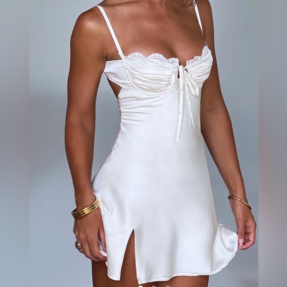 White satin lace Mini Dress